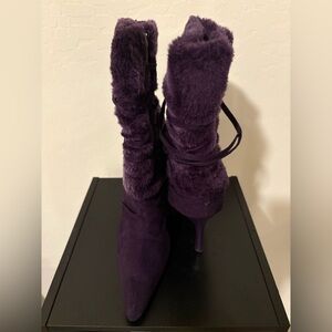 Purple Faux Fur Stiletto Boots